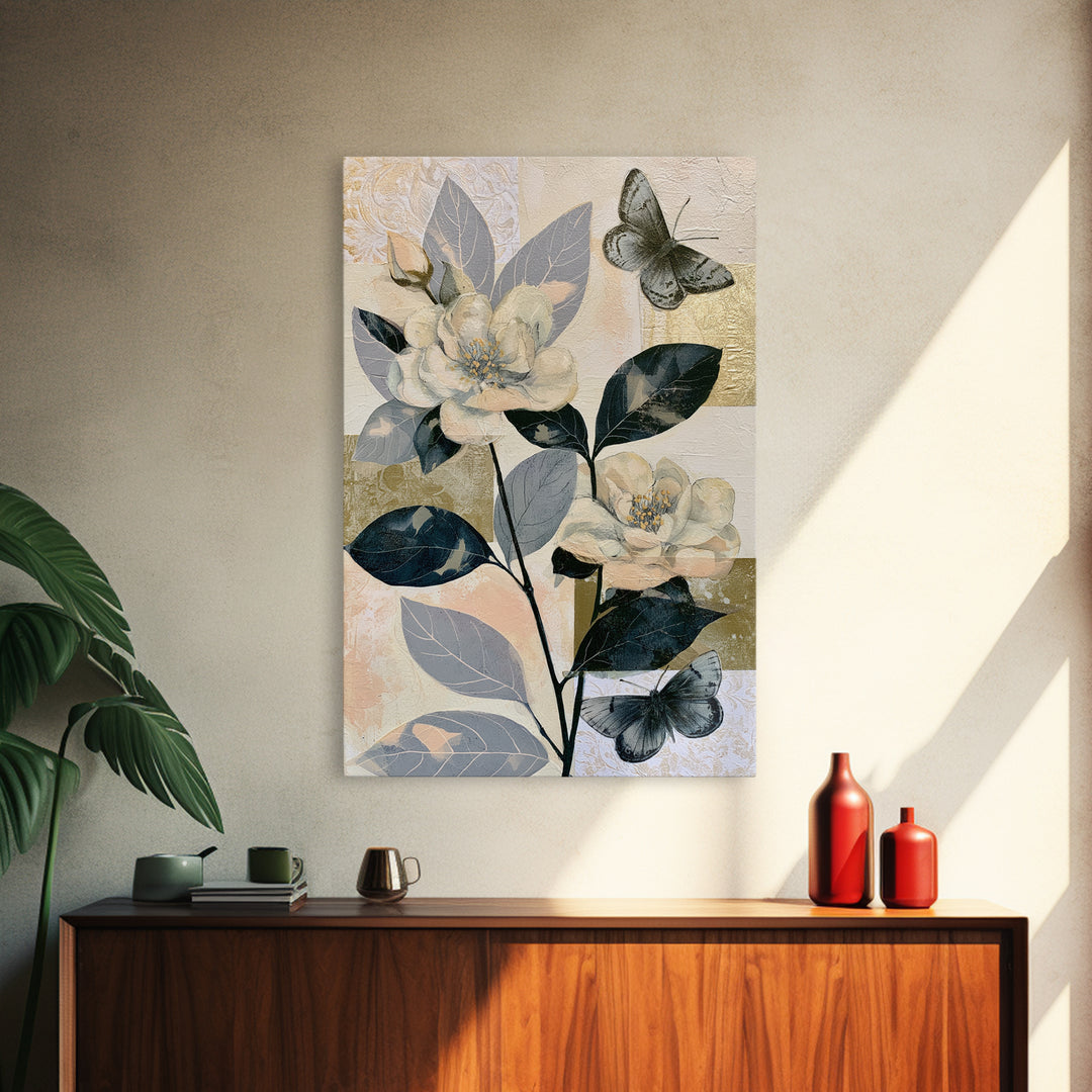 Botanical Collage with Butterflies and Old Paper Canvas Print, Eclectic Art, Fine Art Print, Living Room Decor, Eclectic, ECL-2x3-93