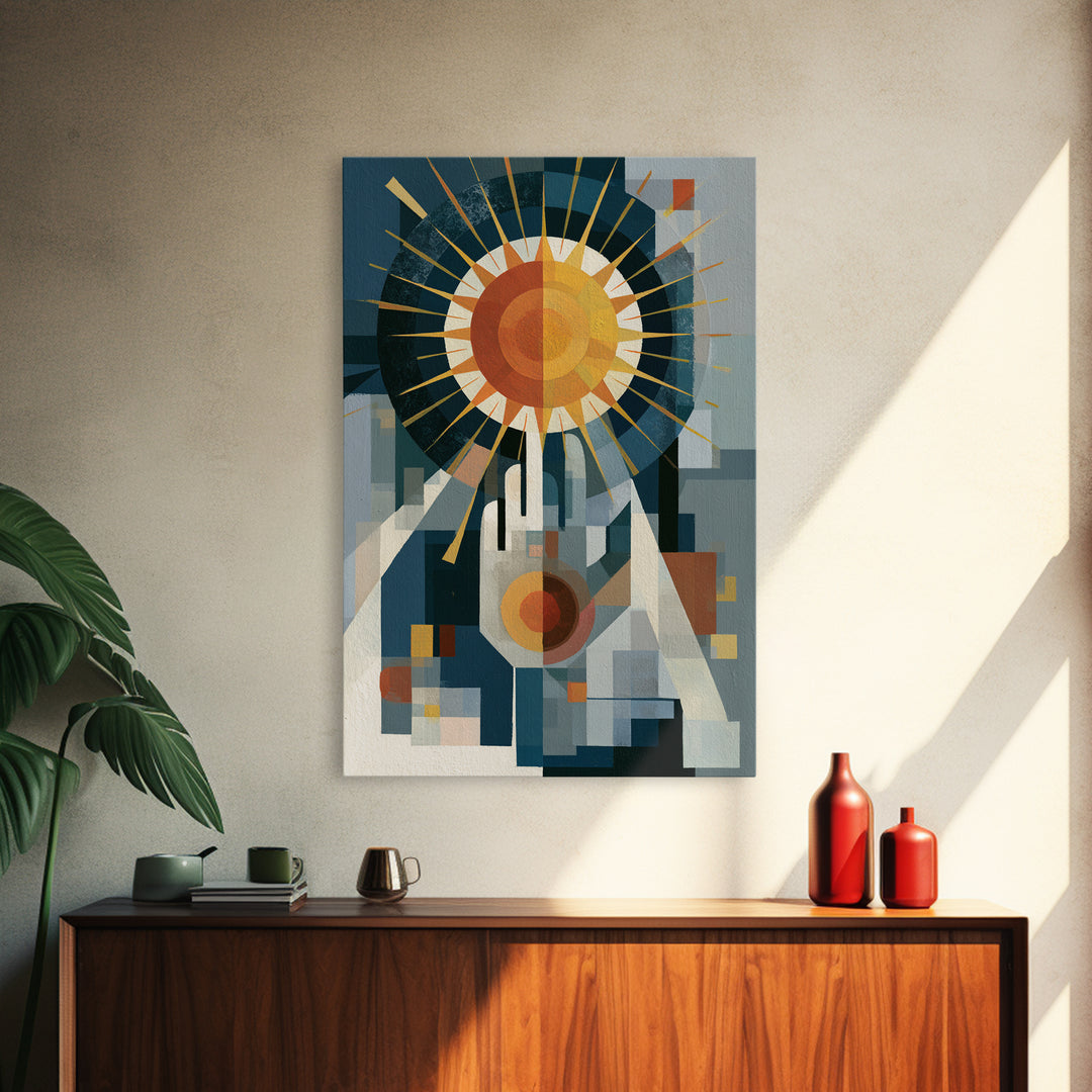Geometric Sun and Hand Motif Canvas Print, Eclectic Art, Printable Wall Art, Living Room Decor, Abstract Art, Eclectic, ECL-2x3-95