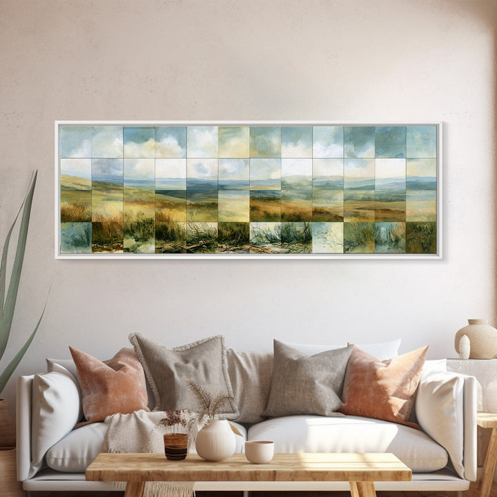 Playful Checkerboard Landscape Framed Canvas Print, Eclectic Art, Fine Art Print, Living Room Decor, Watercolor Art, Eclectic, ECL-3x1-1