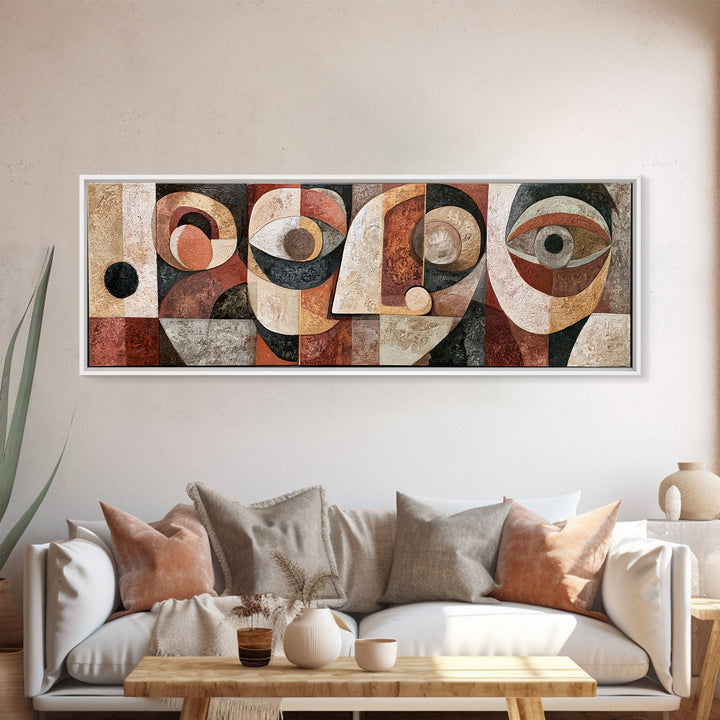 Abstract Mask with Playful Textures Framed Canvas Print, Eclectic Art, Dopamine Decor, Living Room Decor, Abstract Art, ECL-3x1-12