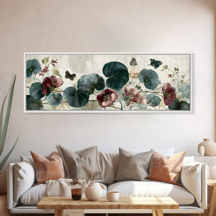 Botanical Collage with Butterflies and Old Paper Canvas Print, Eclectic Art, Statement Artwork, Living Room Decor, Eclectic, ECL-3x1-29