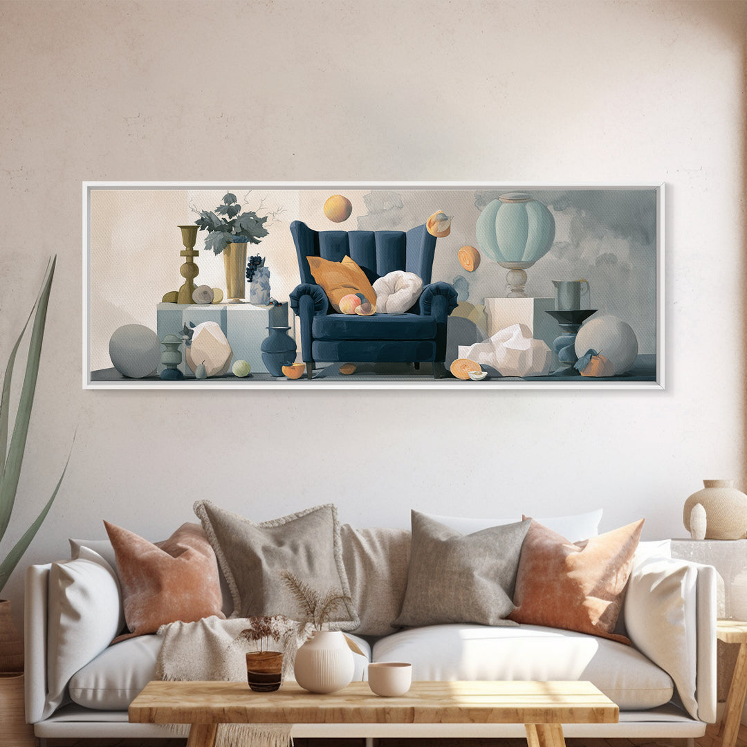 Whimsical Chair Still Life Canvas Print, Eclectic Art, Oil Painting, Living Room Decor, Fine Art, Eclectic, Dopamine Decor, ECL-3x1-30