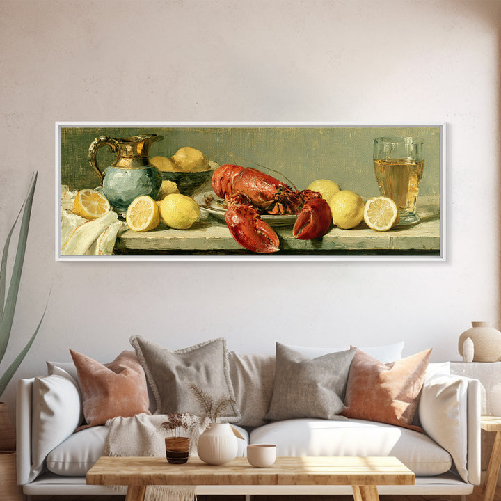 Unexpected Lobster and Lemons Still Life Canvas Print, Eclectic Art, Digital Print, Living Room Decor, Abstract Art, Eclectic, ECL-3x1-34