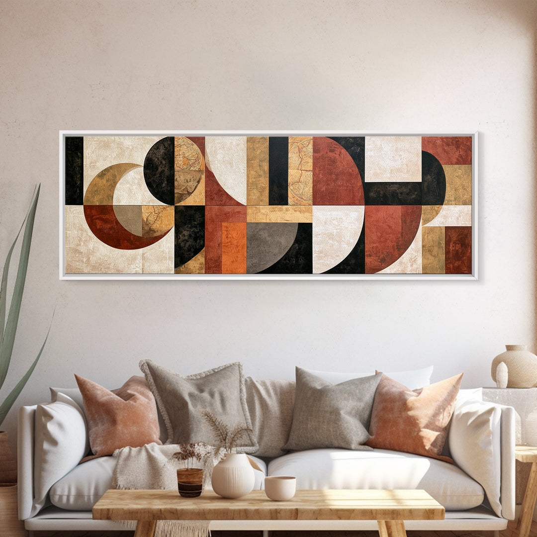 Abstract Shapes Layered Framed Canvas Print, Eclectic Art, Statement Artwork, Living Room Decor, Abstract Art, Eclectic, ECL-3x1-44