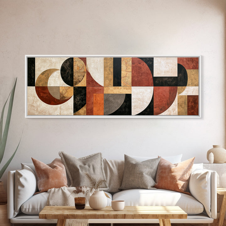 Abstract Shapes Layered Framed Canvas Print, Eclectic Art, Statement Artwork, Living Room Decor, Abstract Art, Eclectic, ECL-3x1-44