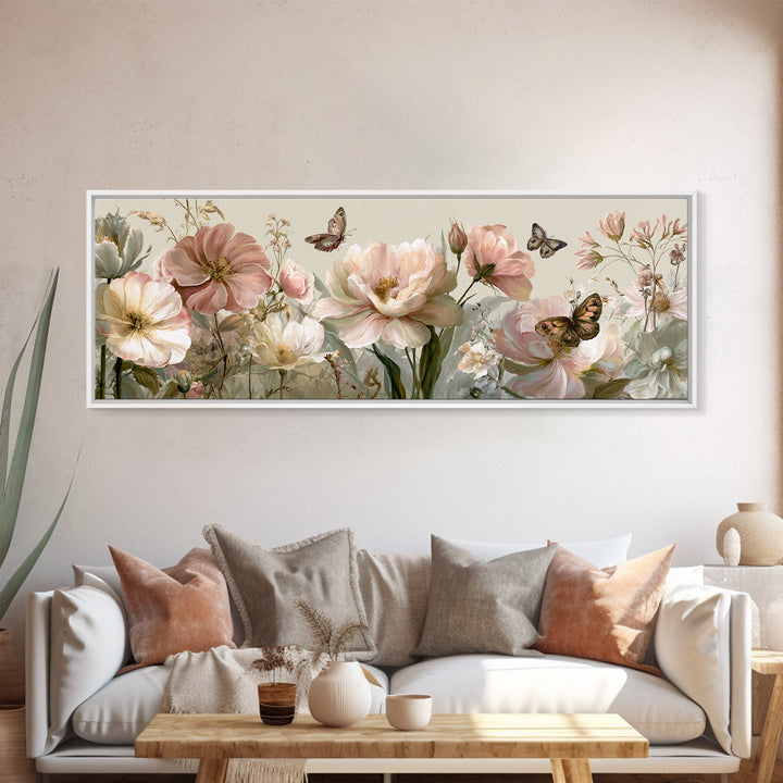 Botanical Collage with Butterflies and Old Paper Canvas Print, Eclectic Art, Contemporary Art, Living Room Decor, Eclectic, ECL-3x1-53