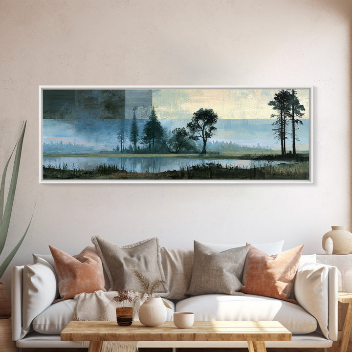 Bohemian Patchwork Landscape Framed Canvas Print, Eclectic Art, Minimalist Decor, Living Room Decor, Fine Art, Eclectic, ECL-3x1-64