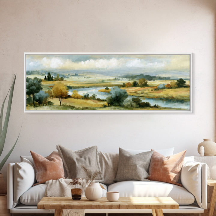 Playful Checkerboard Landscape Framed Canvas Print, Eclectic Art, Wall Decor, Living Room Decor, Oil Painting, Eclectic, ECL-3x1-73