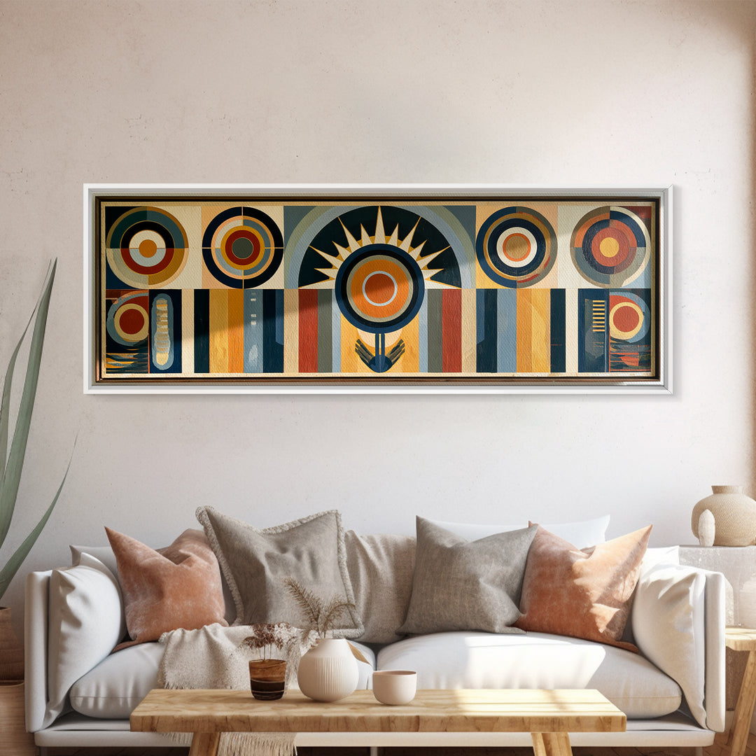 Geometric Sun and Hand Motif Framed Canvas Print, Eclectic Art, Printable Art, Living Room Decor, Abstract Art, Eclectic, ECL-3x1-79