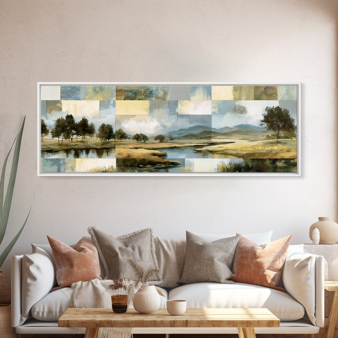 Bohemian Patchwork Landscape Canvas Print, Eclectic Art, Wall Decor, Living Room Decor, Fine Art, Eclectic, Boho, Artwork, ECL-3x1-88