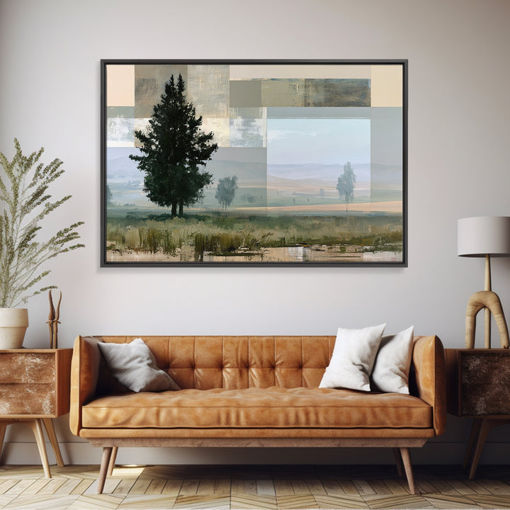 Bohemian Patchwork Landscape Framed Canvas Print, Eclectic Art, Digital Print, Living Room Decor, Fine Art, Eclectic, ECL-3x2-100