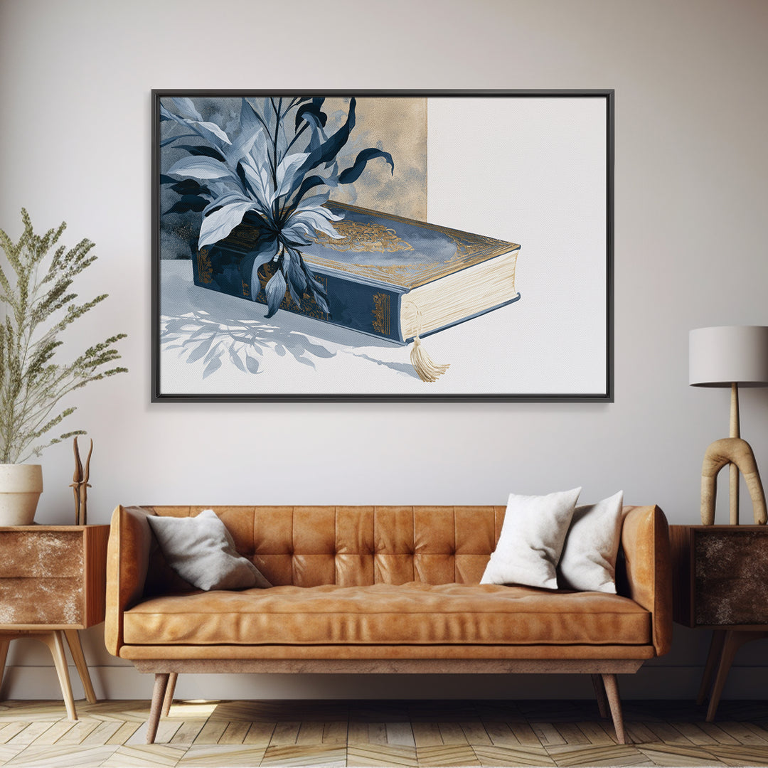Colorful Book and Plant Still Life Framed Canvas Print, Eclectic Art, Printables, Living Room Decor, Fine Art, Eclectic, ECL-3x2-27