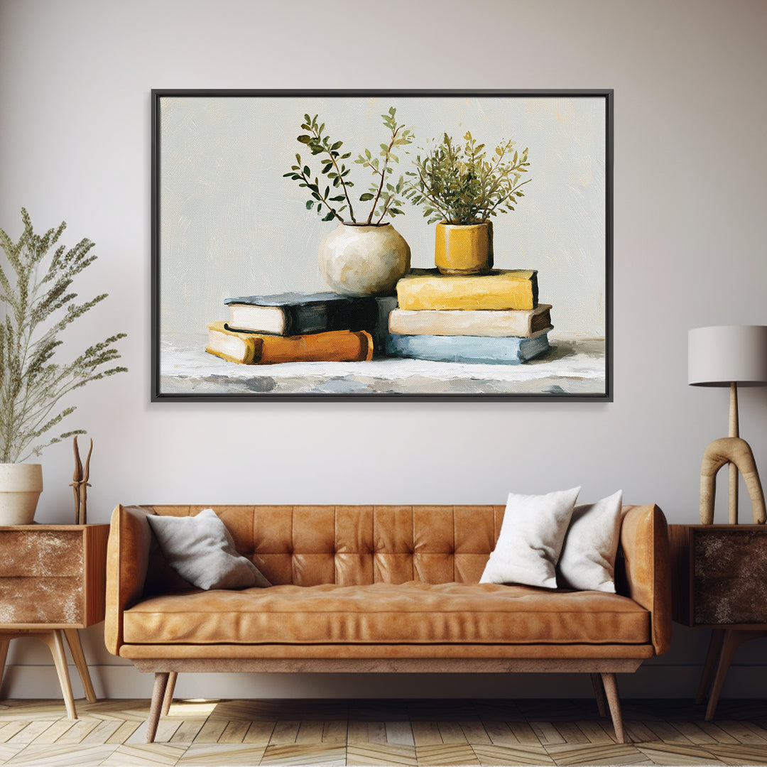 Colorful Book and Plant Still Life Canvas Print, Eclectic Art, Art Prints, Living Room Decor, Fine Art, Eclectic, Abstract Art, ECL-3x2-3