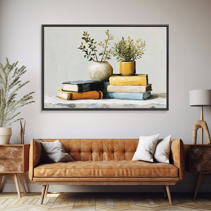 Colorful Book and Plant Still Life Canvas Print, Eclectic Art, Art Prints, Living Room Decor, Fine Art, Eclectic, Abstract Art, ECL-3x2-3