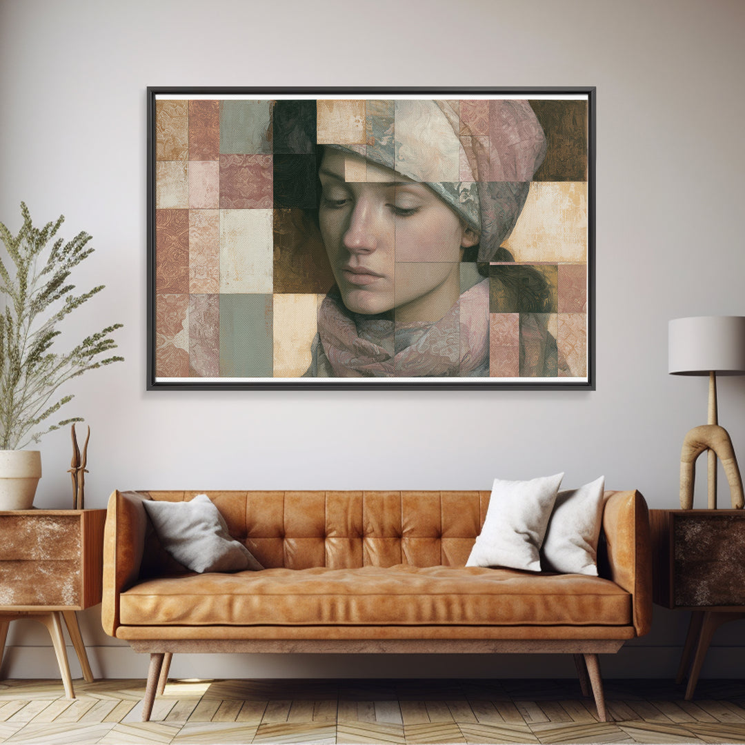 Surreal Portrait with Mismatched Patterned Clothing Canvas Print, Eclectic Art, Fine Art Print, Living Room Decor, Eclectic, ECL-3x2-30