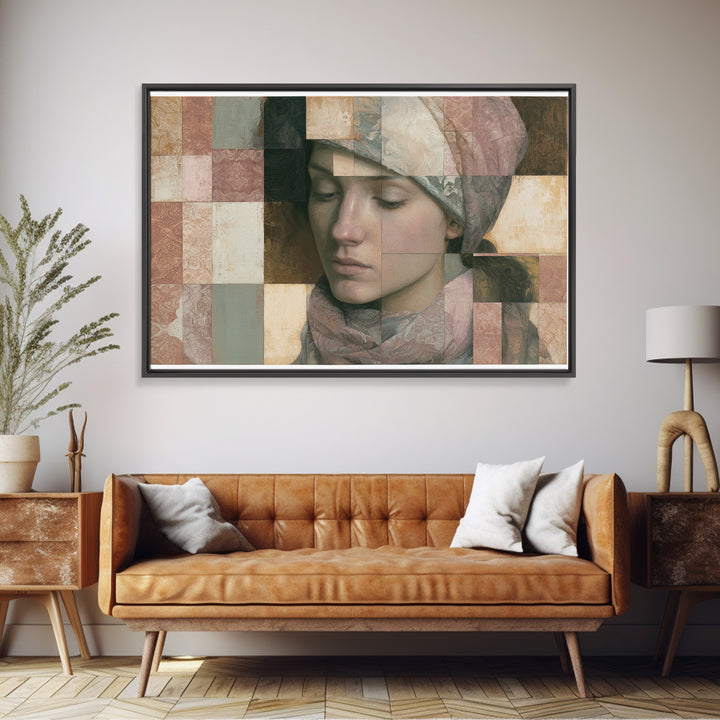 Surreal Portrait with Mismatched Patterned Clothing Canvas Print, Eclectic Art, Fine Art Print, Living Room Decor, Eclectic, ECL-3x2-30