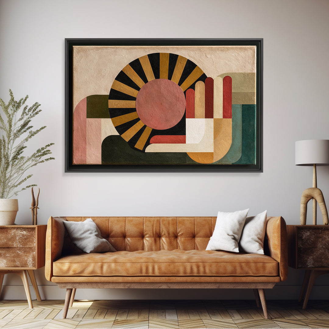 Geometric Sun and Hand Motif Canvas Print, Eclectic Art, Printable Art, Living Room Decor, Eclectic, Statement Artwork, ECL-3x2-43