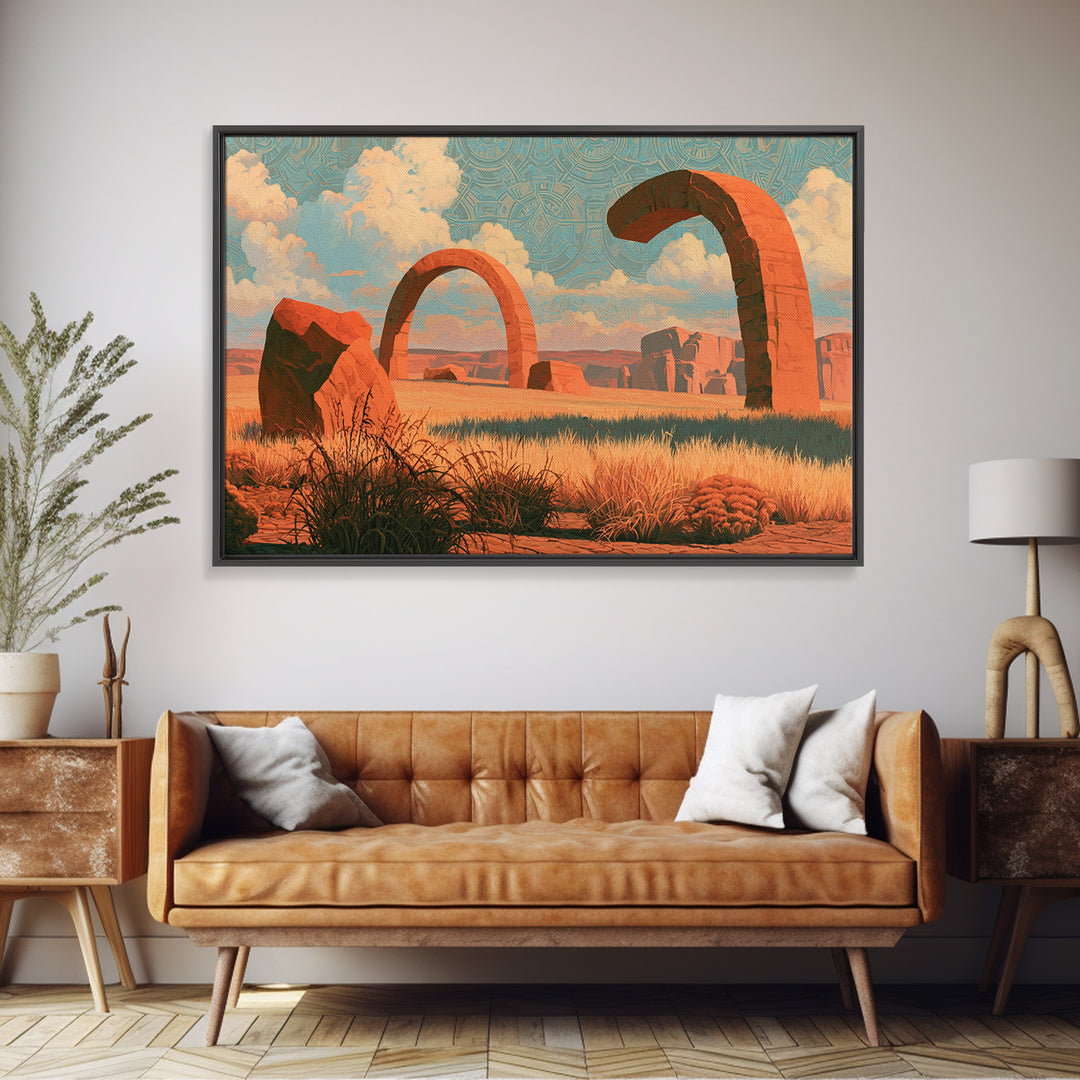 Surreal Desert with Floating Arches Framed Canvas Print, Eclectic Art, Modern Decor, Living Room Decor, Fine Art, Eclectic, ECL-3x2-50