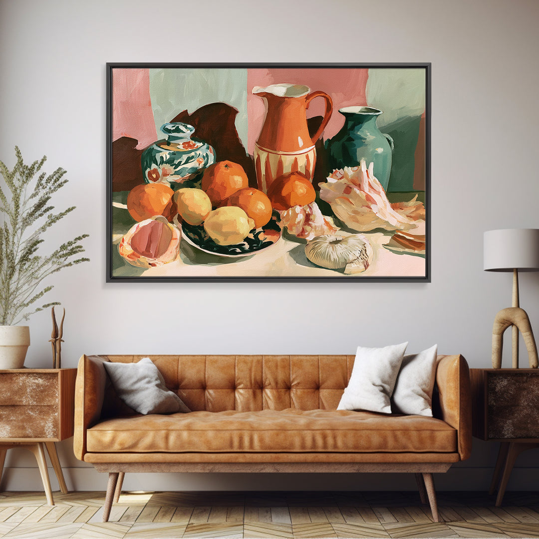 Bold Maximalist Still Life Framed Canvas Print, Eclectic Art, Textured Painting, Living Room Decor, Oil Painting, Eclectic, ECL-3x2-55