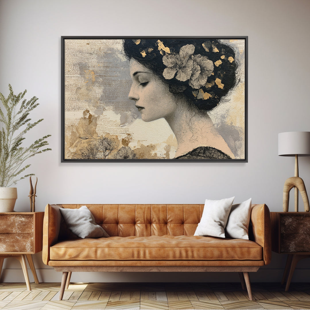 Mixed Media Woman Framed Canvas Print, Eclectic Art, Artwork, Living Room Decor, Fine Art, Eclectic, Boho Decor, Gallery Decor, ECL-3x2-60