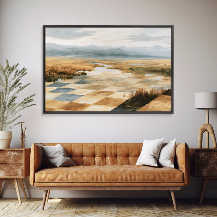 Playful Checkerboard Landscape Canvas Print, Eclectic Art, Art, Living Room Decor, Fine Art, Eclectic, Large Wall Art, ECL-3x2-61