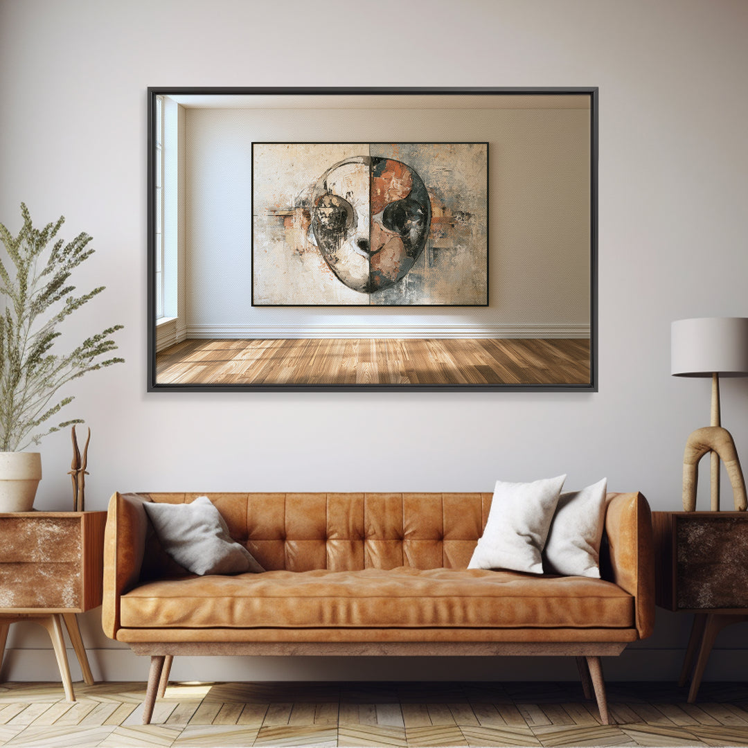 Abstract Mask with Playful Textures Canvas Print, Eclectic Art, Portrait, Living Room Decor, Abstract Art, Eclectic, ECL-3x2-72
