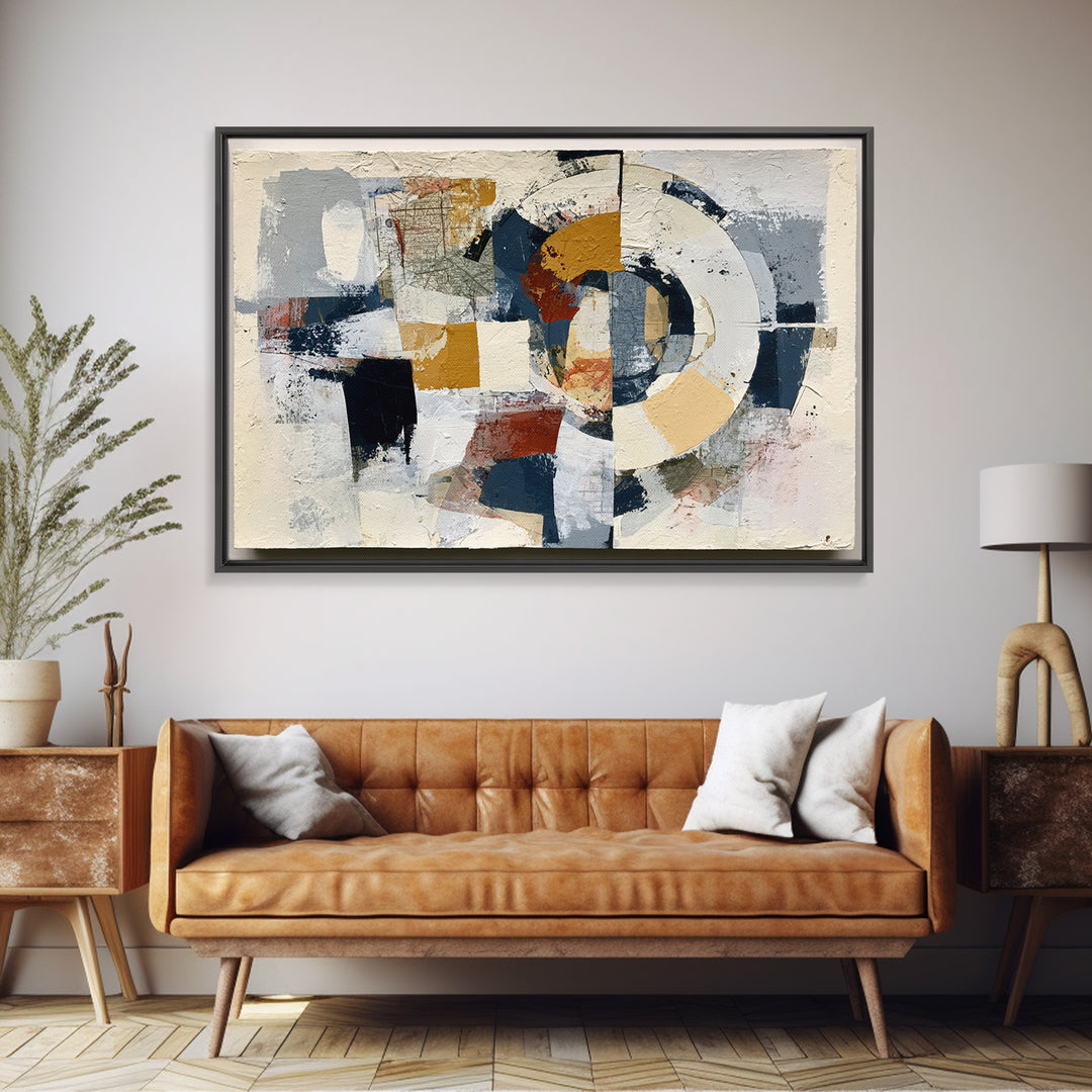 Abstract Shapes Layered Framed Canvas Print, Eclectic Art, Contemporary Art, Living Room Decor, Fine Art, Eclectic, ECL-3x2-8