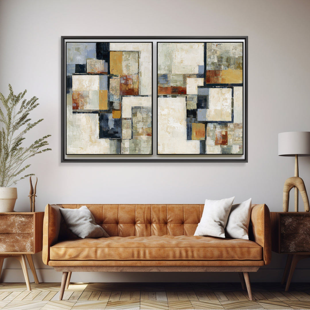 Abstract Shapes Layered Framed Canvas Print, Eclectic Art, Printable Art, Living Room Decor, Abstract Art, Eclectic, ECL-3x2-80