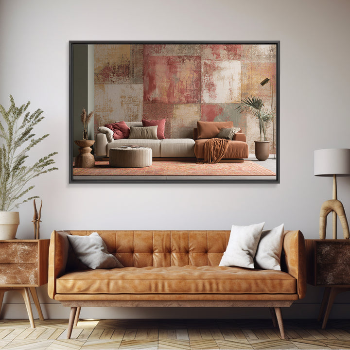 Layered Tapestry Pattern Framed Canvas Print, Eclectic Art, Living Room Decor, Fine Art, Eclectic, Textured Painting, ECL-3x2-92