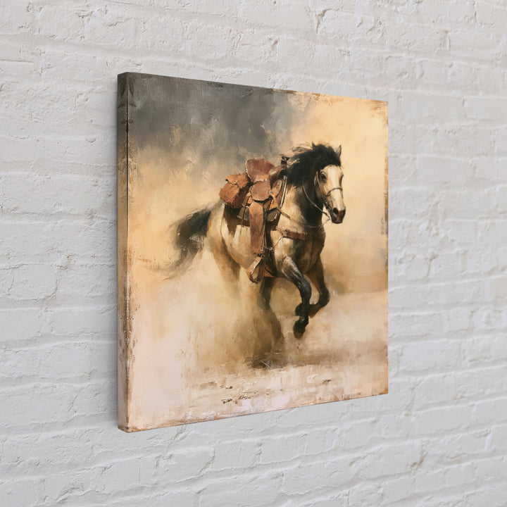 Galloping Horse in Golden Dust and Sunlight Canvas Print, Equestrian Art, Gallery Wall Art, Living Room Decor, Equestrian, EQU-1x1-1