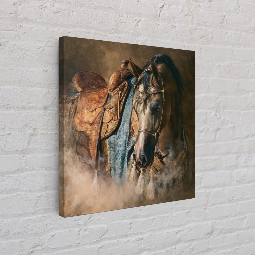 Arabian Horse with Ornate Tack and Silk Canvas Print, Equestrian Art, Living Room Decor, Oil Painting, Equestrian, EQU-1x1-15