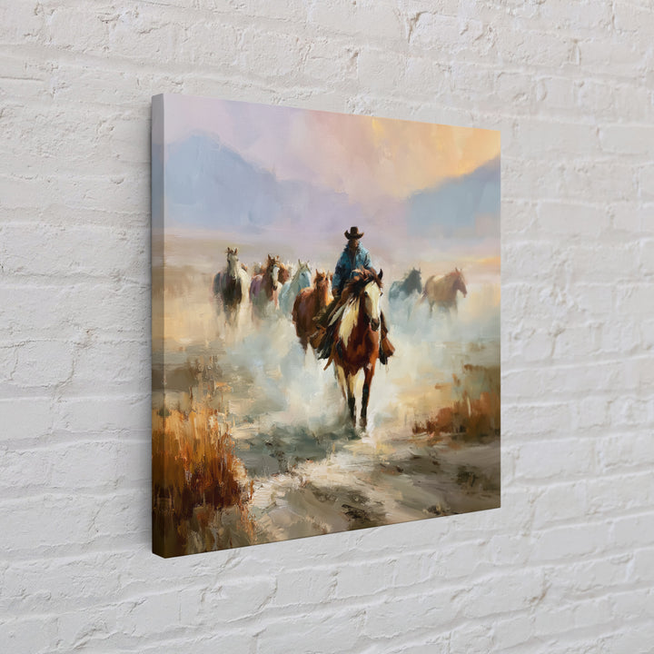 Wild Mustang Herd Crossing Desert Plains Canvas Print, Equestrian Art, Printable Art, Living Room Decor, Equestrian, EQU-1x1-56