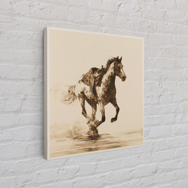 Minimal Horse Contour Drawing on Cream Paper Canvas Print, Equestrian Art, Antique Oil Painting, Living Room Decor, Equestrian, EQU-1x1-61