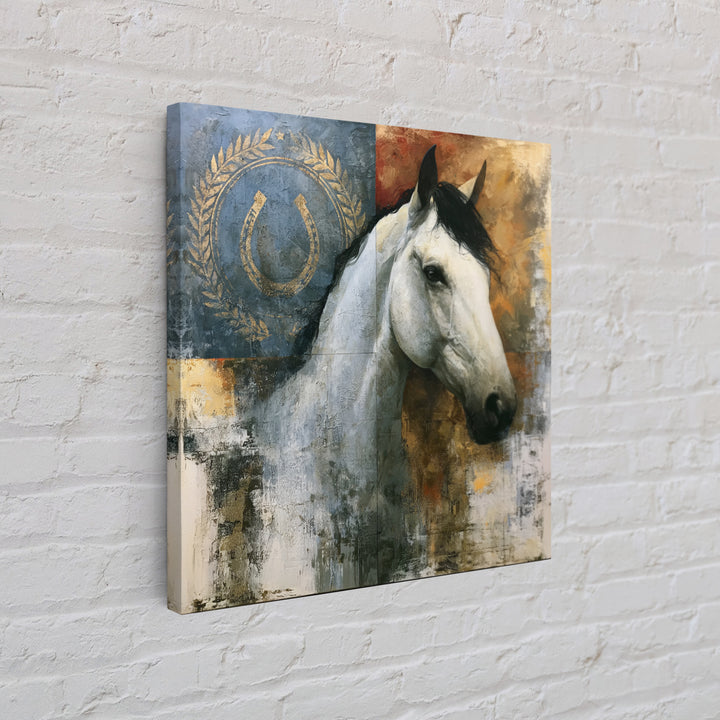 Equestrian Crest with Laurel and Horseshoe Canvas Print, Equestrian Art, Western Wall Art, Living Room Decor, Equestrian, EQU-1x1-70