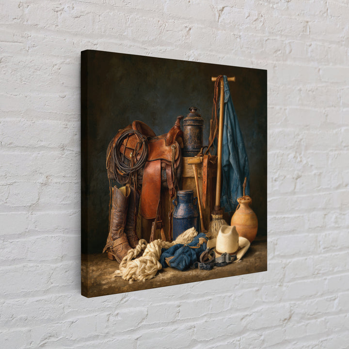 Stable Tools Arranged Like Old Master Still Framed Canvas Print, Equestrian Art, Gallery Wall, Living Room Decor, Equestrian, EQU-1x1-71