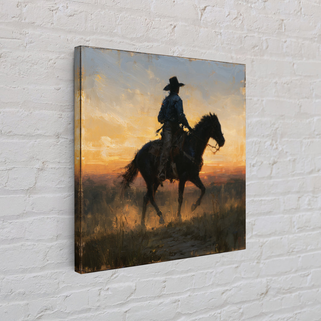 Equestrian Rider Silhouette at Sunrise Canvas Print, Equestrian Art, Modern Decor, Living Room Decor, Fine Art, Equestrian, EQU-1x1-75