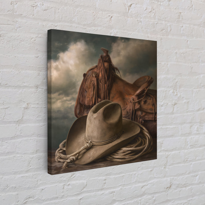 Cowgirl Hat and Reins Still Life Framed Canvas Print, Equestrian Art, Statement Artwork, Living Room Decor, Equestrian, EQU-1x1-83