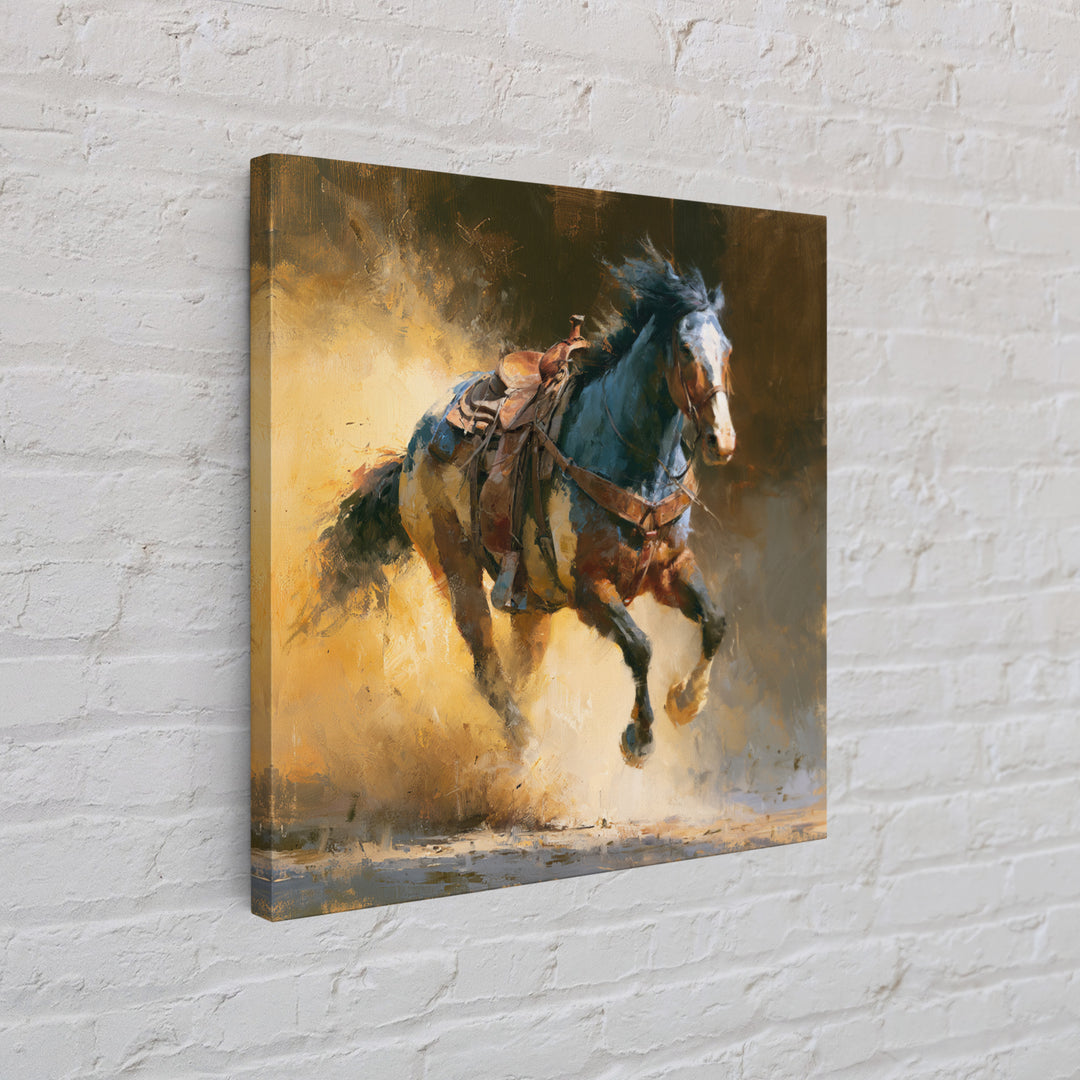 Galloping Horse in Golden Dust and Sunlight Canvas Print, Equestrian Art, Wall Art, Living Room Decor, Oil Painting, Equestrian, EQU-1x1-97
