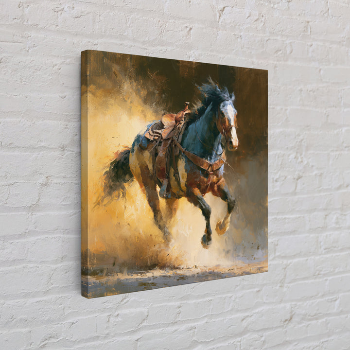Galloping Horse in Golden Dust and Sunlight Canvas Print, Equestrian Art, Wall Art, Living Room Decor, Oil Painting, Equestrian, EQU-1x1-97