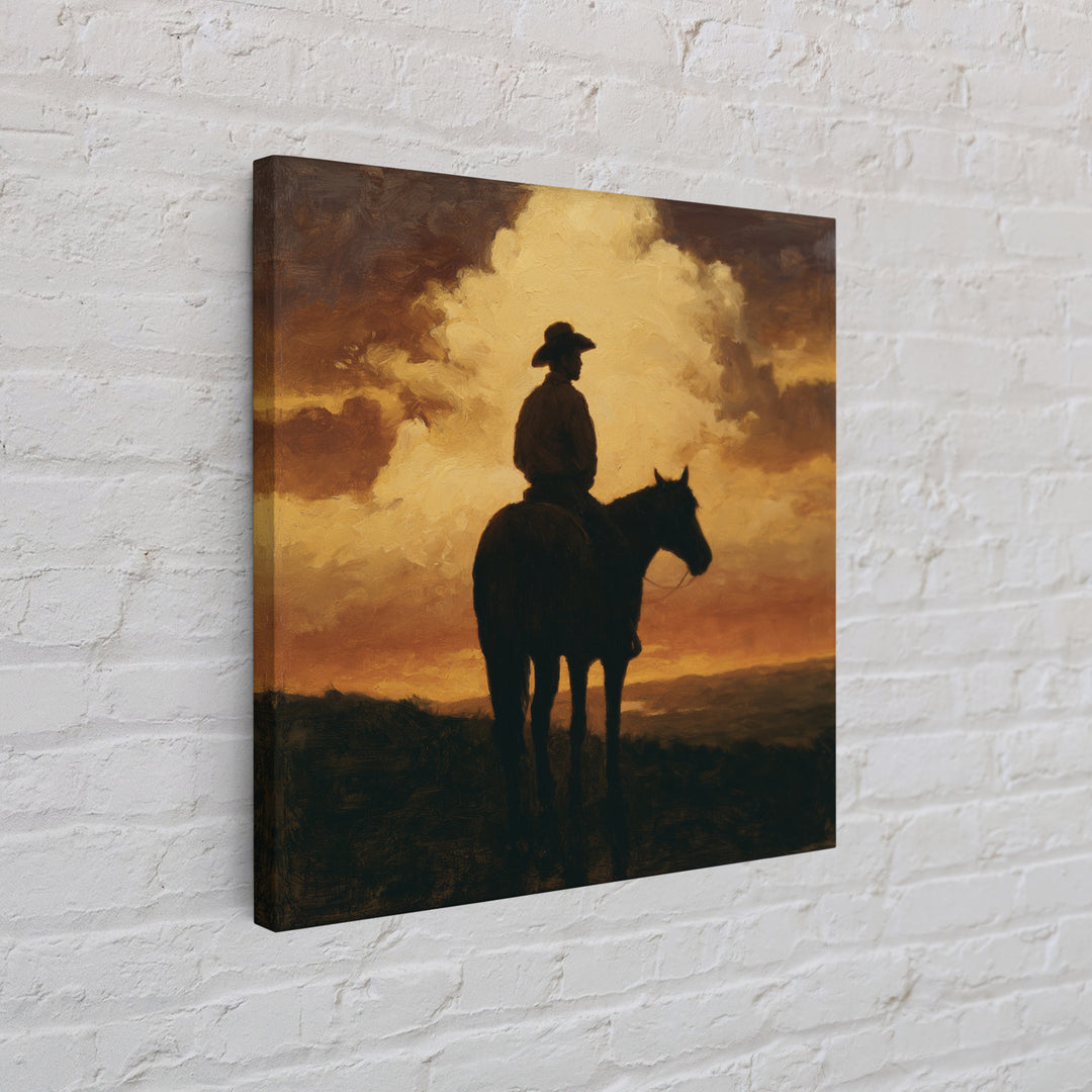 Equestrian Rider Silhouette at Sunrise Canvas Print, Equestrian Art, Wall Art, Living Room Decor, Fine Art, Equestrian, EQU-1x1-99