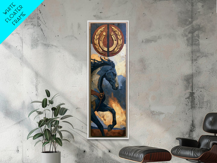 Equestrian Crest with Laurel and Horseshoe Canvas Print, Equestrian Art, Abstract Painting, Living Room Decor, Equestrian, EQU-1x3-10