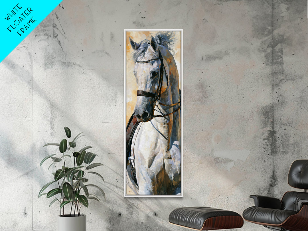 Dressage Horse in Refined Classical Pose Framed Canvas Print, Equestrian Art, Retro Poster, Living Room Decor, Equestrian, EQU-1x3-70