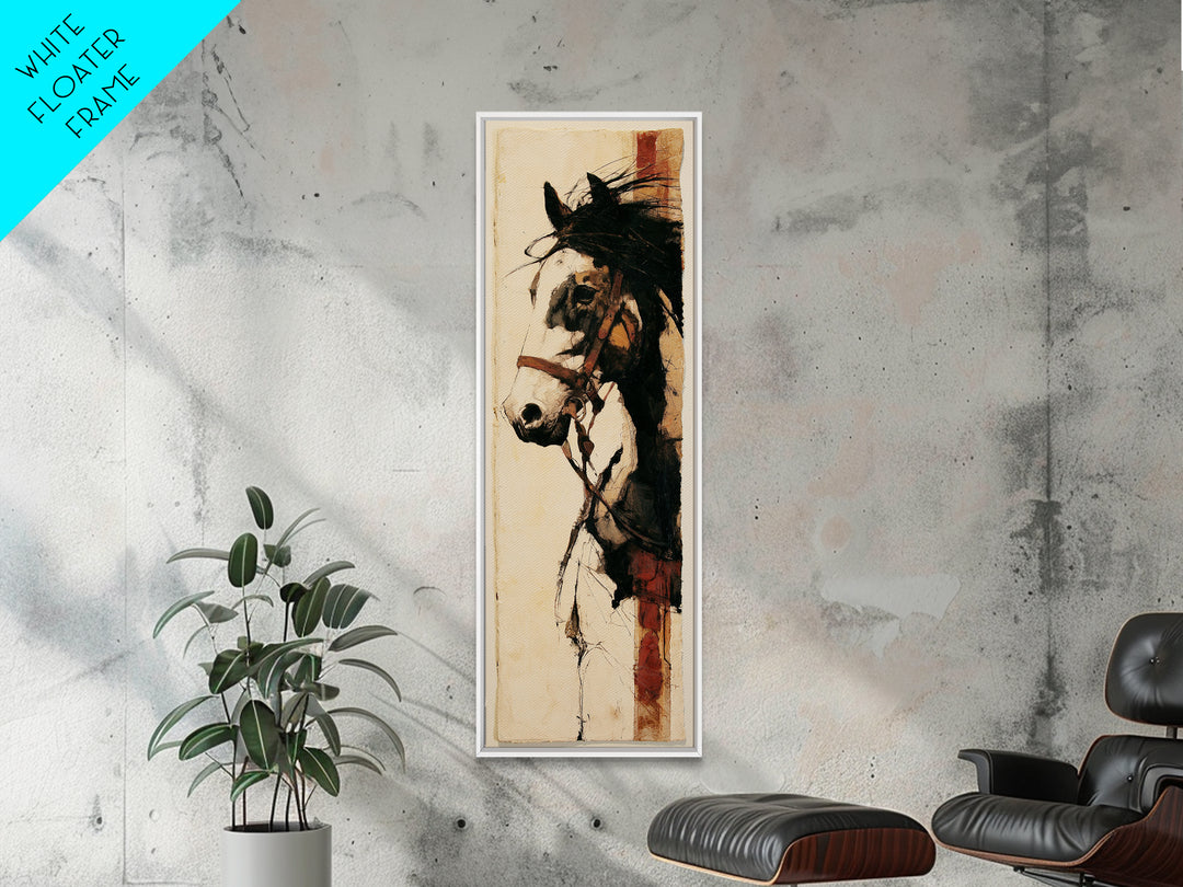 Minimal Horse Contour Drawing on Cream Paper Canvas Print, Equestrian Art, Oil Painting, Living Room Decor, Equestrian, EQU-1x3-73