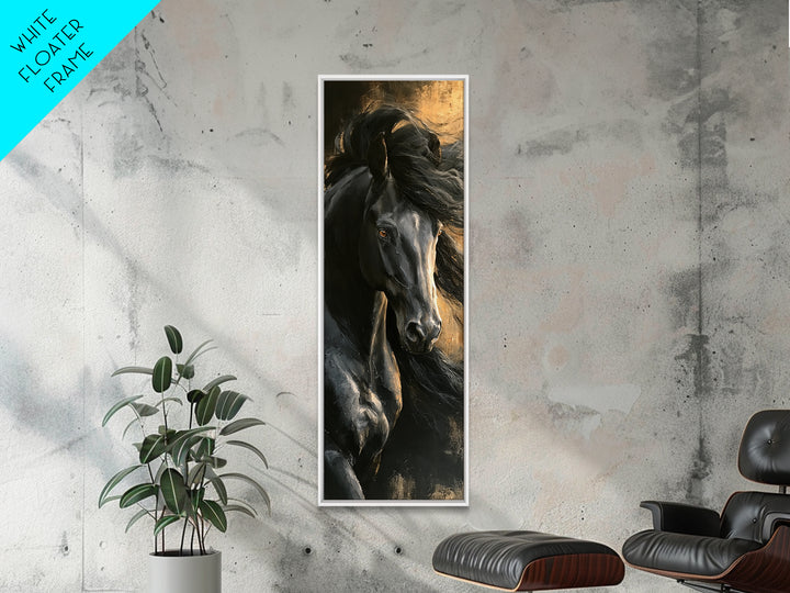 Black Horse Portrait on Deep Charcoal Background Canvas Print, Equestrian Art, Luxury Decor, Living Room Decor, Equestrian, EQU-1x3-86