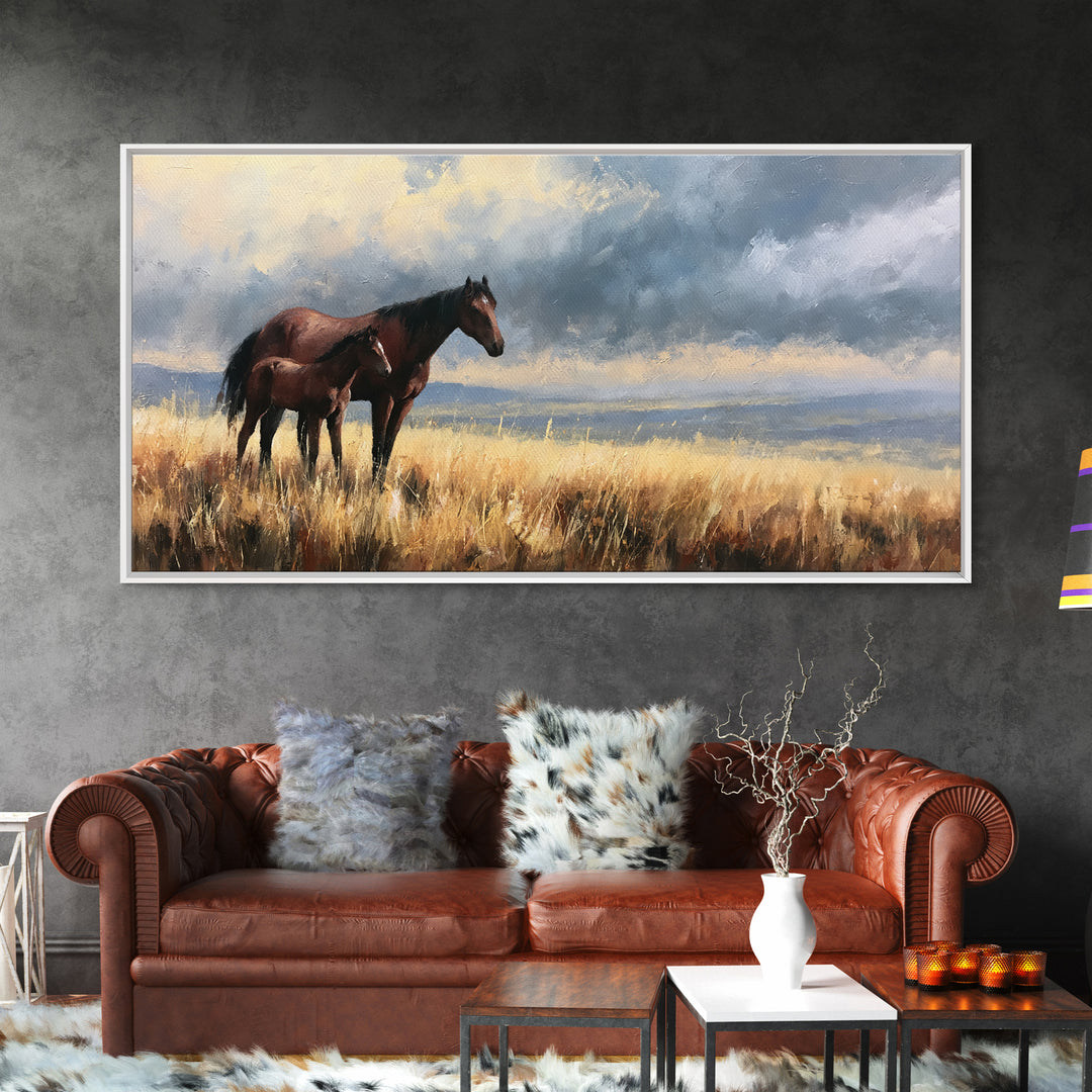 Horse and Foal Canvas Print, Equestrian Art, Contemporary Art, Living Room Decor, Fine Art, Equestrian, Farmhouse Decor, EQU-2x1-32