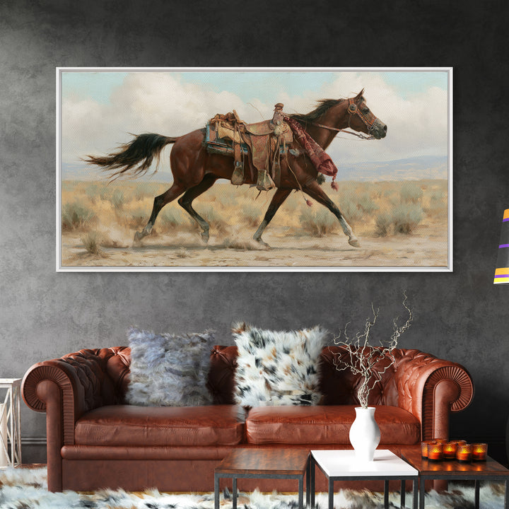 Arabian Horse with Ornate Tack and Silk Framed Canvas Print, Equestrian Art, Contemporary Art, Living Room Decor, Equestrian, EQU-2x1-83