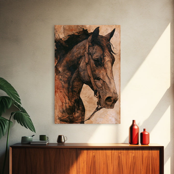Horse Head Rendered Canvas Print, Equestrian Art, Art Print, Living Room Decor, Abstract Art, Equestrian, Large Wall Art, EQU-2x3-14