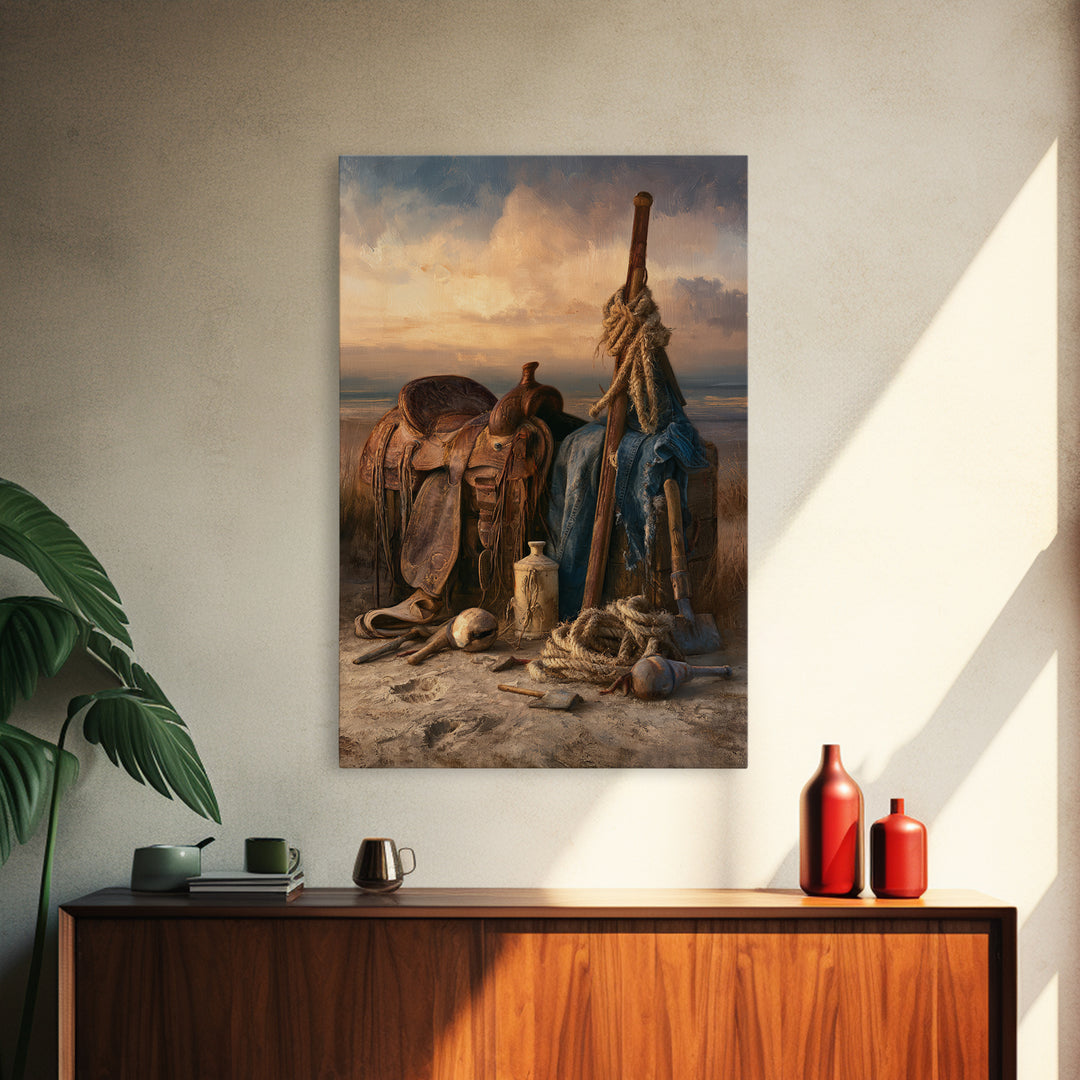 Stable Tools Arranged Like Old Master Still Canvas Print, Equestrian Art, Statement Artwork, Living Room Decor, Equestrian, EQU-2x3-31