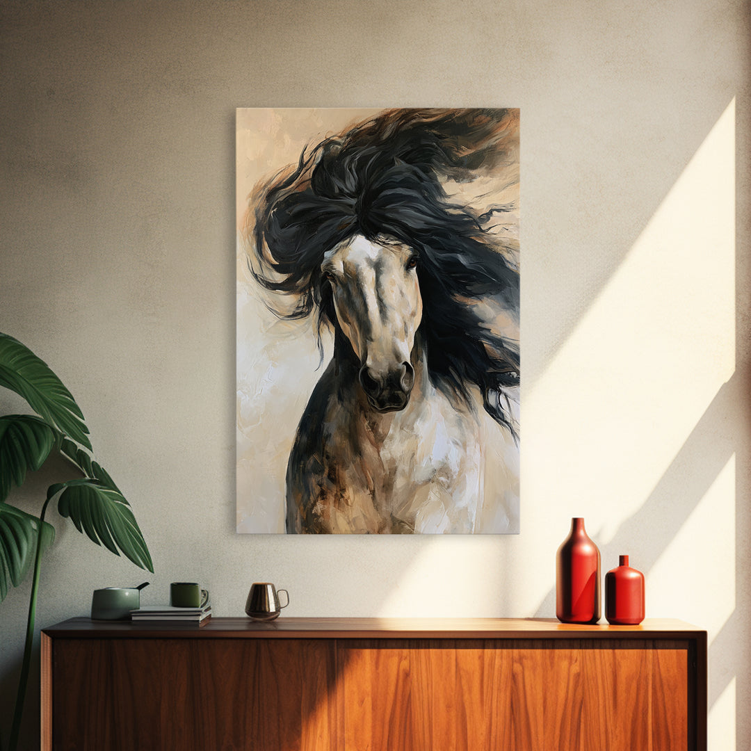 Horse Mane Flowing Like Abstract Waves Framed Canvas Print, Equestrian Art, Room Decor, Living Room Decor, Fine Art, Equestrian, EQU-2x3-51