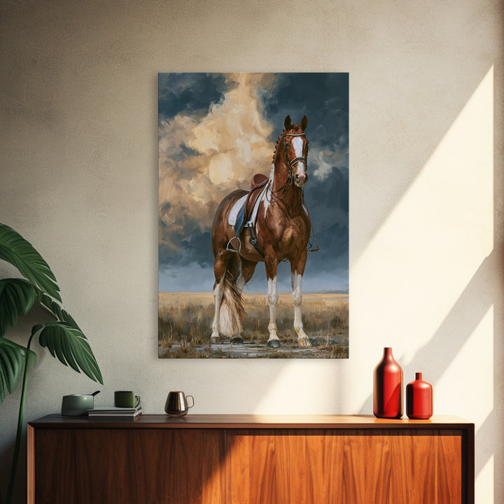 Dressage Horse in Refined Classical Pose Framed Canvas Print, Equestrian Art, Large Wall Art, Living Room Decor, Equestrian, EQU-2x3-90
